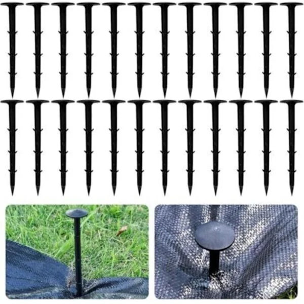 Pakke med 60 svarte plastfestepinner 12 cm - Ekstra sterk forankring med mothaker for ugressduk og landskapsarbeid - Egnet for hage og utendørs