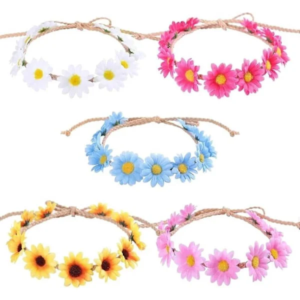 5 pcs flower wreath hair daisy flower headband hair wreath bridal headdress sunflower wreath
