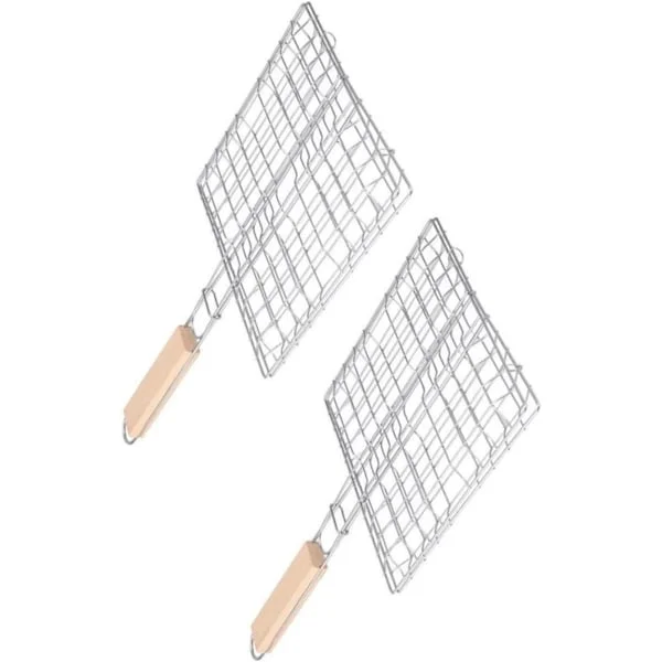 2 stk. rustfrit stål grillnet med træhåndtag grill grill bøf grill udendørs grill grill kurv grill tilbehør firkantet