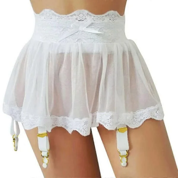 【BQ】Sexiga Damunderkläder Transparent Kjol Remmar Snörning Mini Kjol Vit