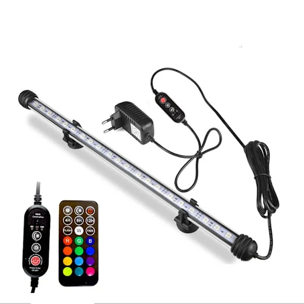 Akvarium LED-lampa 28 cm med fjärrkontroll, LED-lampa med timer
