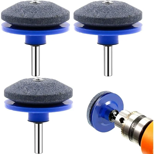 Tredelt slipestein for gressklipperblad, slipestein for elektrisk drill og gressklipperblader, slipehjul hageredskapssliper for gressklippere 5*5,5