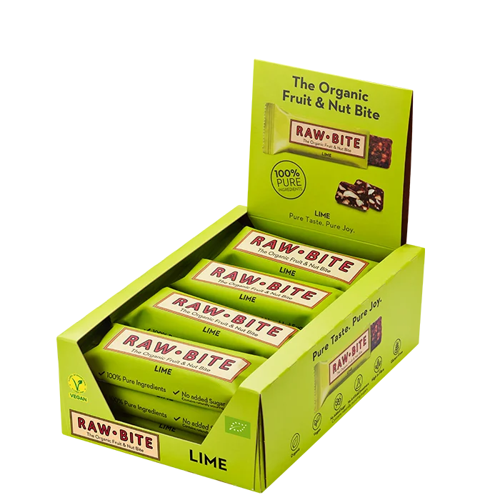 Veganske barer Rawbite 12 x Frugt & Nødde bar 50 g, Spicy Lime - Bodyman.dk