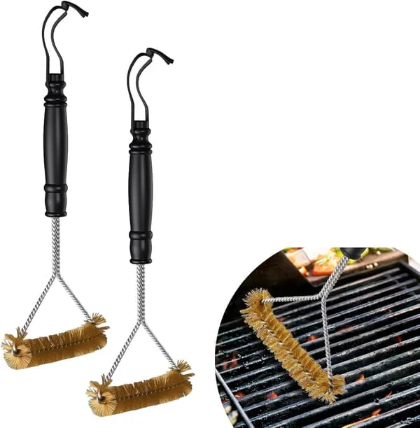 2-pack Brass Grill Brush, Cleaning Brush, Brass Brush, Grill Brush for Cast Iron Grates, Grill Grate Cleaning Brush