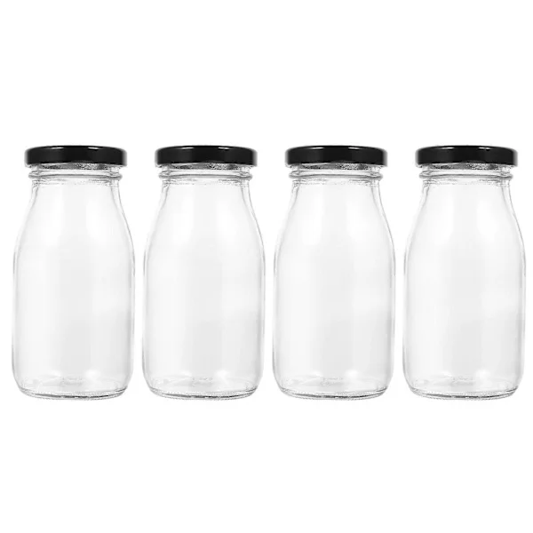 4 stk. melkebeholdere til kjøleskap, melkekanner, melkeflasker i glass med lokk, 200 ml