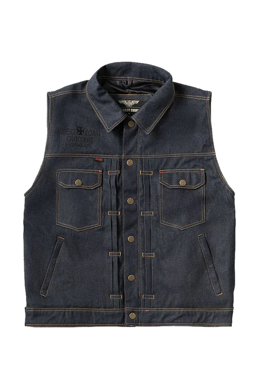 West Coast Choppers Collab 131/2 Denim Riding Vest Raw Denim Blue Raw Denim S