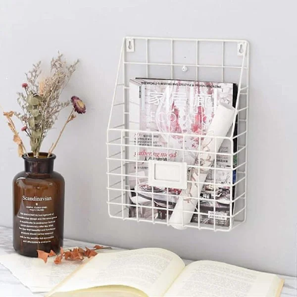 Vægmonteret magasinholder 30 * 25 * 10 cm metal magasin avis holder stativ fil enkel avis kurv, magasinholder (hvid)