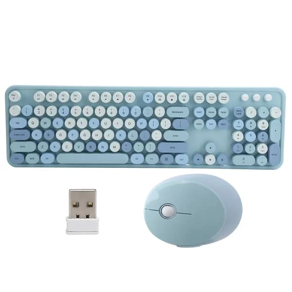 2.4Ghz Wireless 104 Keys Keyboard and Mouse Set Office Desktop Cute Keyboard for Computer (Mixed Blue Color)