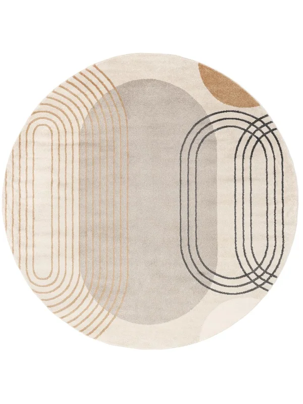 Amphi Ø 240 Large Beige/Yellow Geometric Round Rug