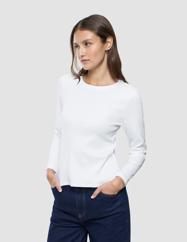 Shaping New Tomorrow - Dame - Long Sleeve Rib T-shirt - White - Størrelse XS