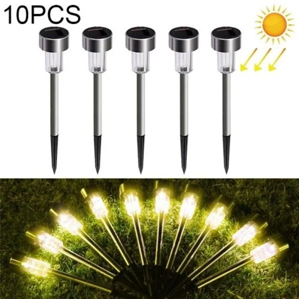 10 stk. Rustfrit Stål Solcelle Have Lamper Udendørs Belysning LED Jord Stik Have Lamper