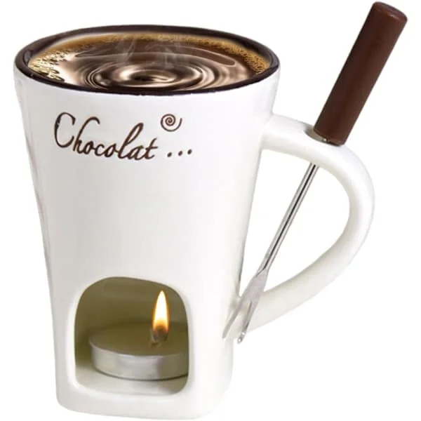 Tealight Fondue Set, Ceramic Melting Pot for Chocolate and Dessert Beige