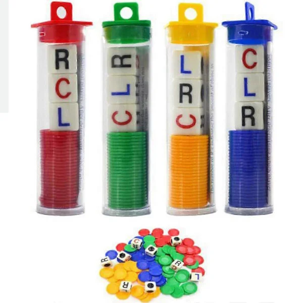 LCR - Left Center Right Tärningsspel, Tärningsspel Prime Set med 3 Tärningar + 24 Marker, Lätt att Förvara, Ta Med Överallt[HK]