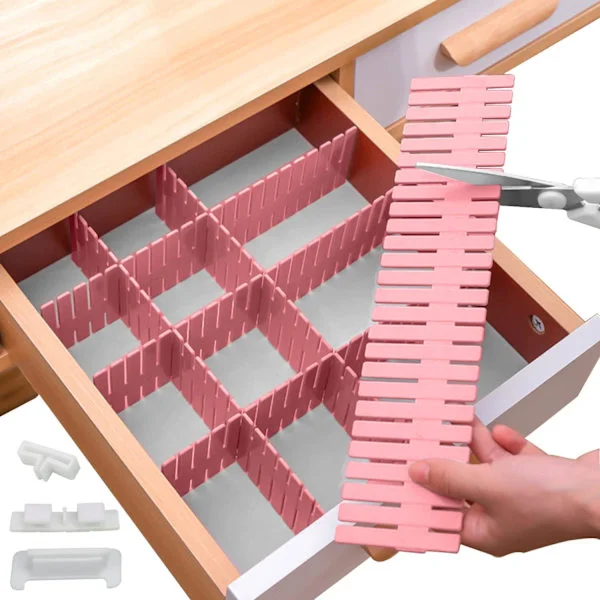 Lådarrangör Lådavdelare Lådarrangör 16 PCS DIY Justerbar Lådavdelare för Kontorsmaterial, Sovrum, Köksmakeupredskap (Rosa)