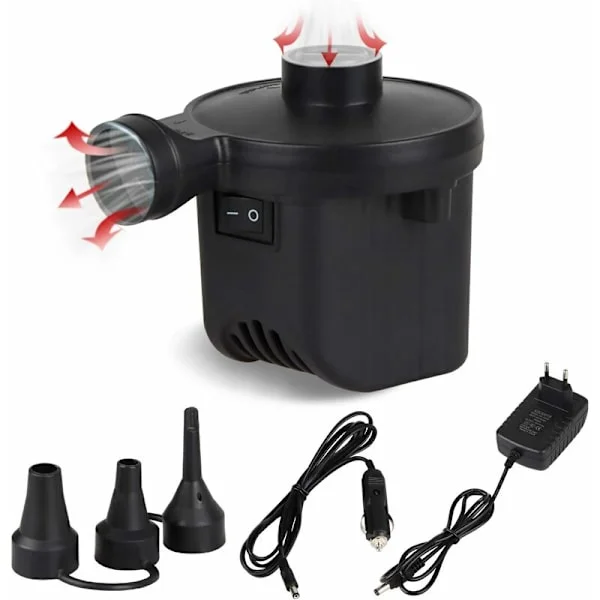 Elektrisk luft pumpe med 3 dyser, høy effekt elektrisk inflator pumpe, luft pumpe for padlebasseng, bassengleker, oppblåsbar madrass, oppblåsbar sofa,