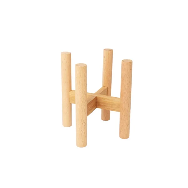 Wooden Cross Plant Stand in Beech Wood and Nan-Bamboo, Indoor Pot Holder with Natural Wood Finish, Compact 9.9cm for Shelf, Balcony, Living Room and 