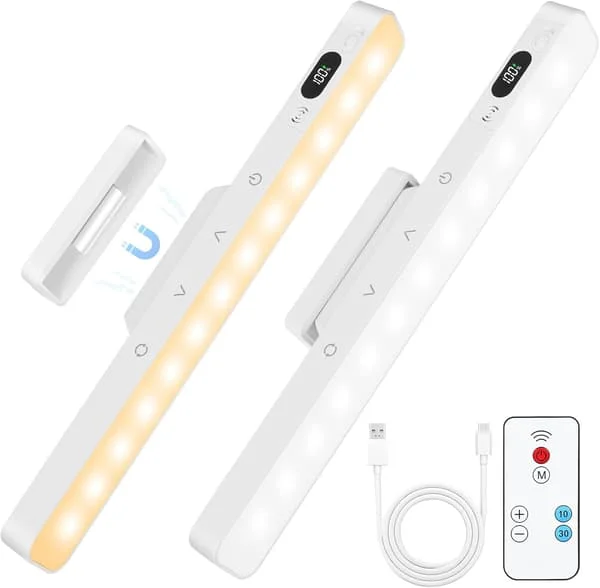 2-pack USB-C Rechargeable Cabinet Lights, Magnetic LED Cabinet Lighting with 120 LEDs, Five Color and Brightness Settings for Kitchen, Wardrobe