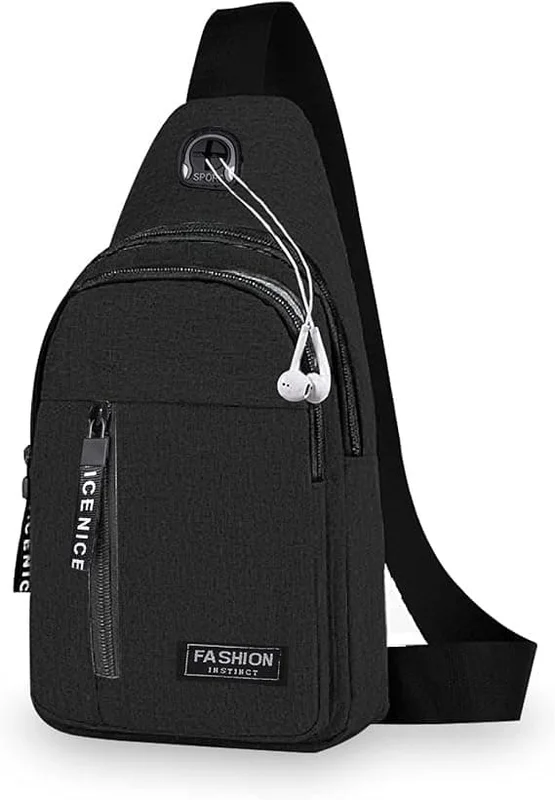 Small Backpack for Men Lightweight Nylon Sling Backpack Bag Anti-theft Casual Men Women Chest Bag for Hiking Cycling Outdoor Travel (Black)