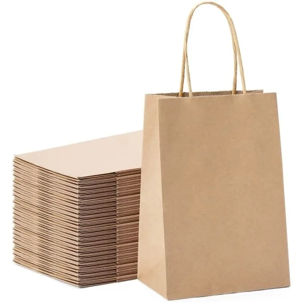 50 st Partypåsar Kraft Presentpåse 20.3X 11X 27cm Brun Shopping Papperspåse med Tvinnade Handtag för Festgåva(Gul)