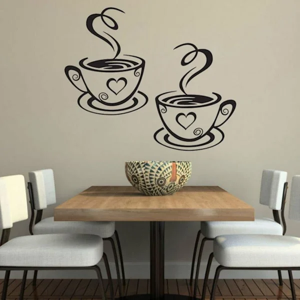 Kaffekopper Klistremerker | Kaffe Te Veggkunst Vinyl Klistremerke for Kjøkken, Restaurant, Pub | Dekorer Veggene Dine med Stilig Kafé Tema Kunst