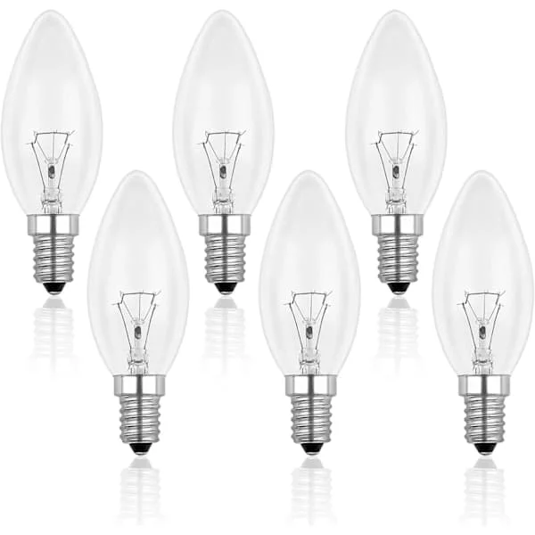 E14 40W Klar Glödlampa, Dimbar Glödlampa, Varmvit 2700k, 400lm, Flamglödlampa, E14 Edison Skruv Glödlampor, 6-Pack - Perfekt