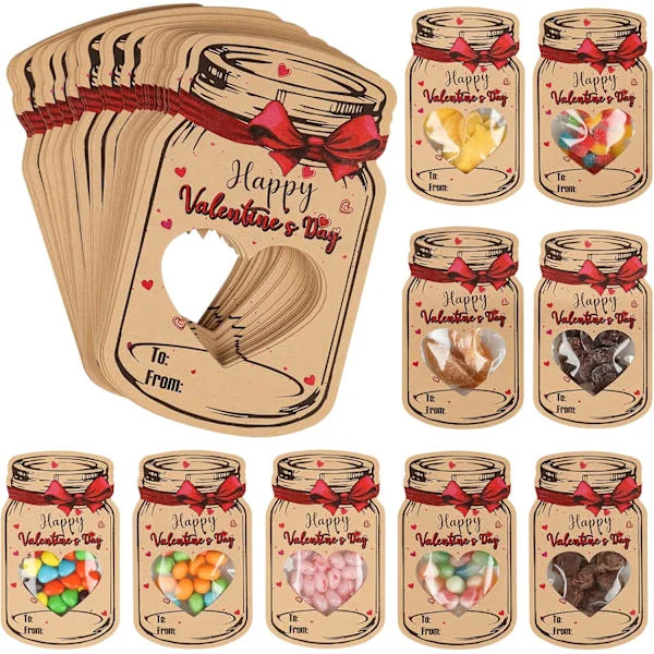 Valentinskort for barn – 48-pakning DIY klasseroms-valentinskort med godteposer, søte Norgesglass-utvekslingskort (godteri ikke inkludert)