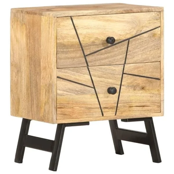 Yöpöytä - EXKLUSIIVINEN KOTI - EXKLUSIIVINEN KOTI - 40 x 30 x 50 cm - Massiivinen mangopuu - 2 laatikkoa