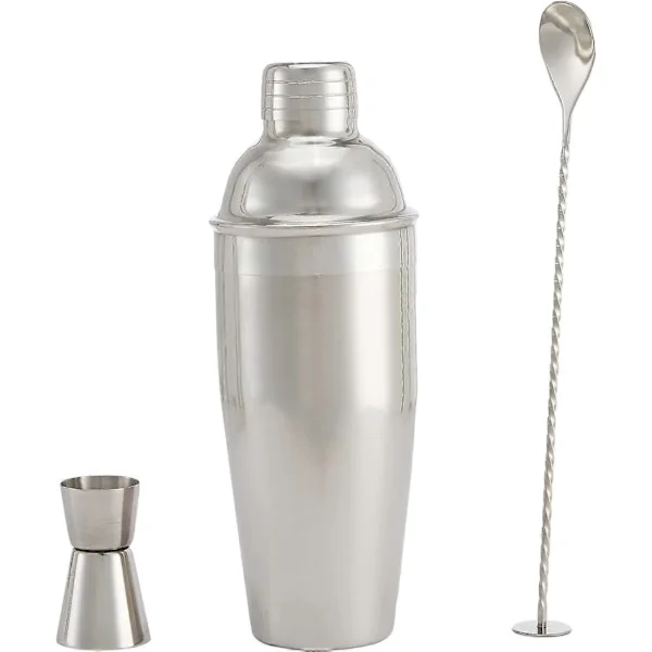 3-delars barset i rostfritt stål, 710 ml shaker, blandningssked, jigger