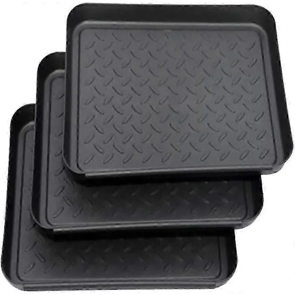 35x27x3 cm Set med 3 Skoställ i Plast med Droppbricka & Liten Skomatta