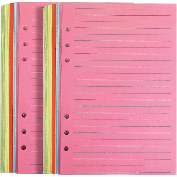 2-pack A5 Färgat Linjerat Papper, A5 Refill Papper 6 Hål 100 Ark Påfyllningsbart[PL]