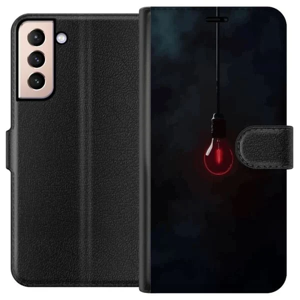 Kompatibelt lommebokdeksel til Samsung Galaxy S21 Mørk rød lyspære på svart bakgrunn minimalistisk moderne kunstinspirert design med elegant 