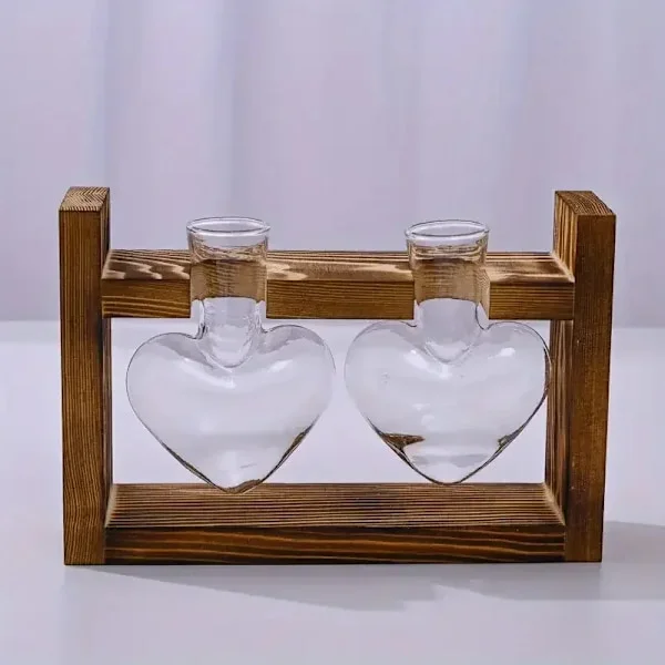 [RM]Heart Hydroponic Plant Vases Glass Vase Wooden Frame Terrarium Vase Hydroponic Plants Home Table Decoration Office DIY Accessories