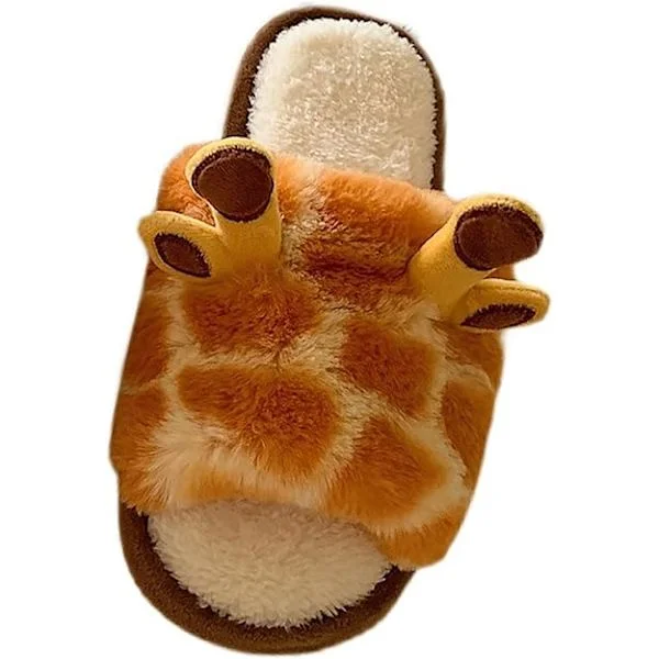 Leopard Slippers for Kvinner Giraff Slippers for Kvinner Vinter Varme Bomulls Hjemmesko Wloodland Sandal 7uk