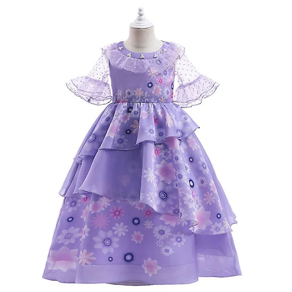 Kids Girls Encanto Isabela Princess Cosplay Costume Ruffle Tutu Dress Party Ball Gown -a