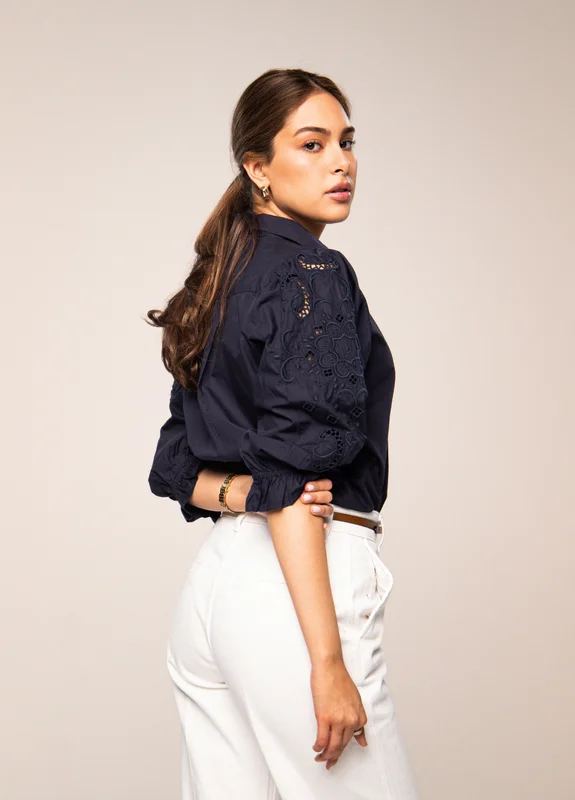Amy Embroidered Shirt Marine Poplin Marine Poplin / S