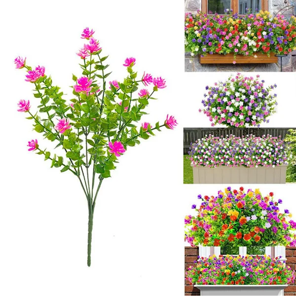 Artificial Autumn Plants - 6 Bundles of Artificial Eucalyptus Flowers, 32 cm, UV-Resistant and Bendable, Decorative for Indoor and Outdoor Use