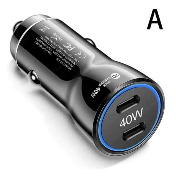 USB C Hurtiglader for Bil 40W 3.0 PD Type C Biladapter for iPhone Svart 1 stk-WELLNGS[GKS]