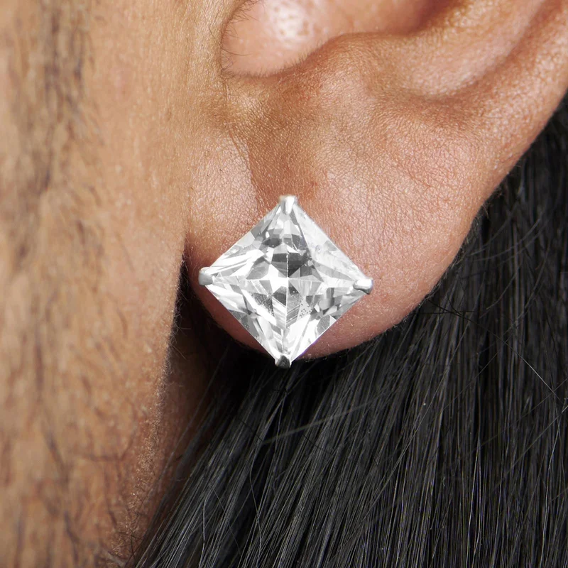 Lucid | 925 Sterling Silver 10mm Square Zirconia Stud Earring for Men - Stud earrings