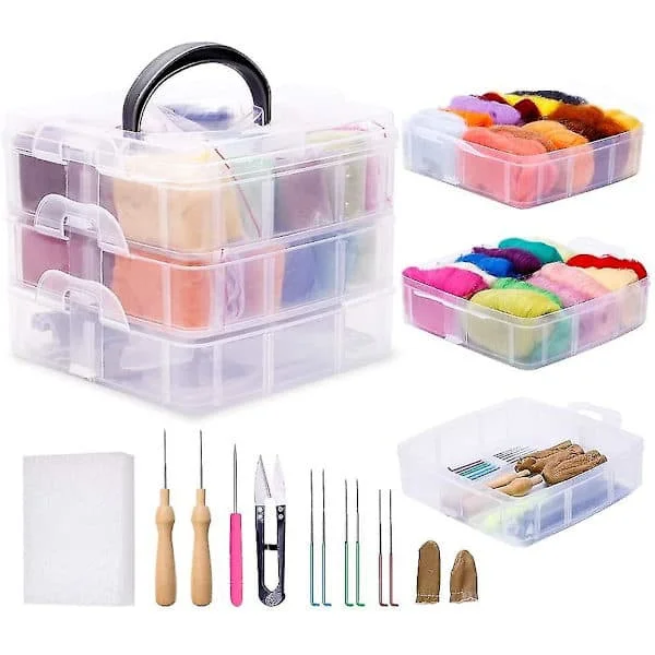 Nålstickningskit, 24 färger ulltovning, komplett nåltovning