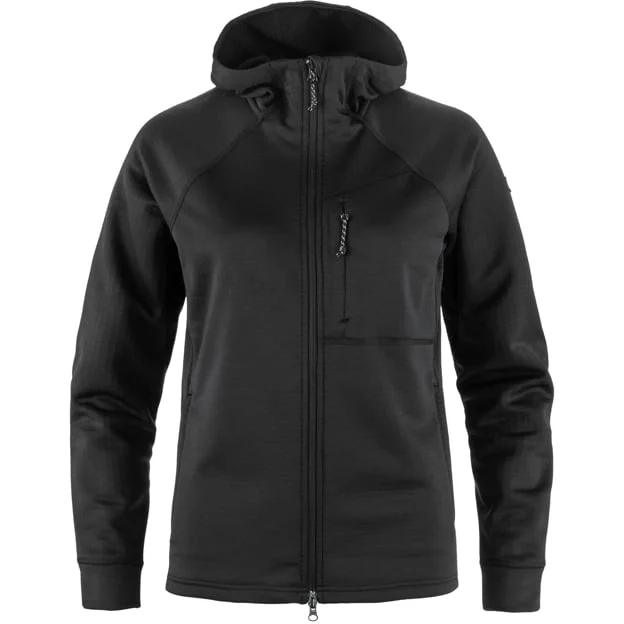 Fjällräven Women's Abisko Grid Fleece Hoodie in Black | Size: Small, Polyester