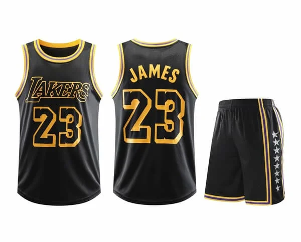#23 LeBron James Barnebasketballdrakt og Lakers-drakt Svart - Perfekt Svart
