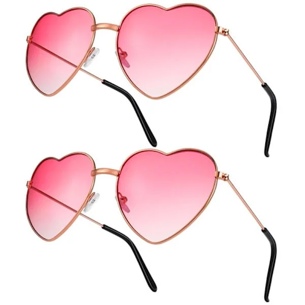 2 Par Hippie Glasögon - Retro Hjärta Formade Solglasögon 60-tal 70-tal Hjärta Glasögon Festival Tillbehör för Hippie Maskerad Tillbehör (Rosa)