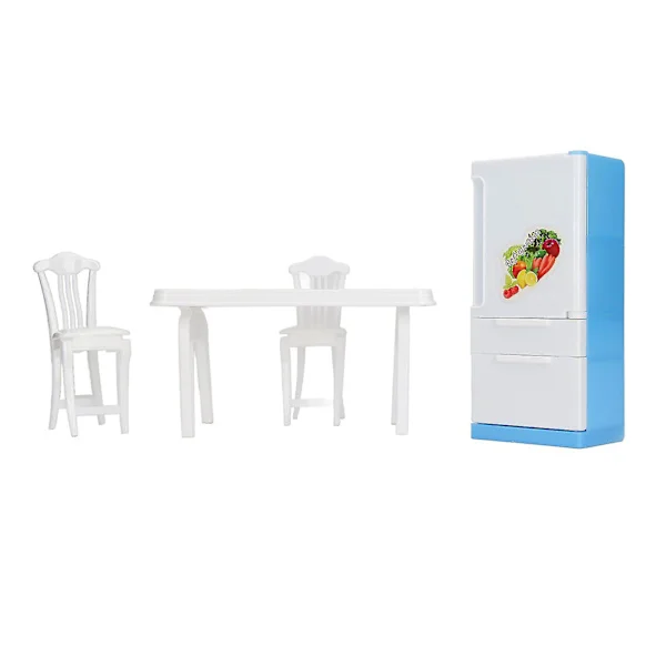 Dukkehus Køleskab Bord Miniature Legespil Dekoration Dukke Mini Køleskab Stol Legetøj til Køkken Pige