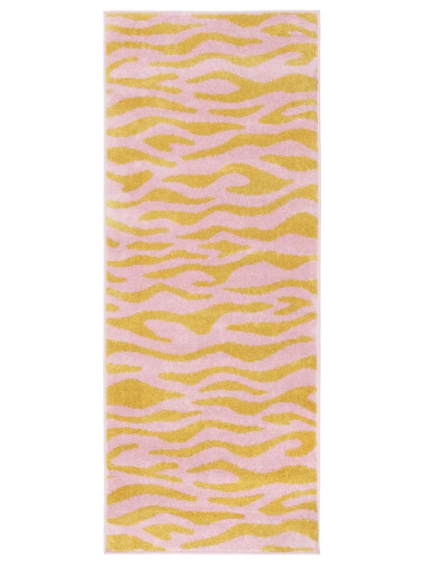Woodcut Tvättbar 80X200 Liten Gul/Rosa Avlång Matta