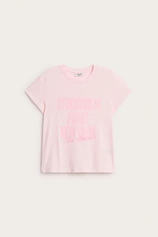 Kappahl | T-skjorte med trykk og strass Lyserosa 146/152 | Barn