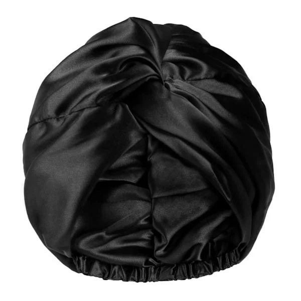 Sort Satin Bonnet Silke Bonnet Sovehue til Kvinder Hårpleje Justerbar Knyttet Turban Hat til Krøllet Naturligt Hår