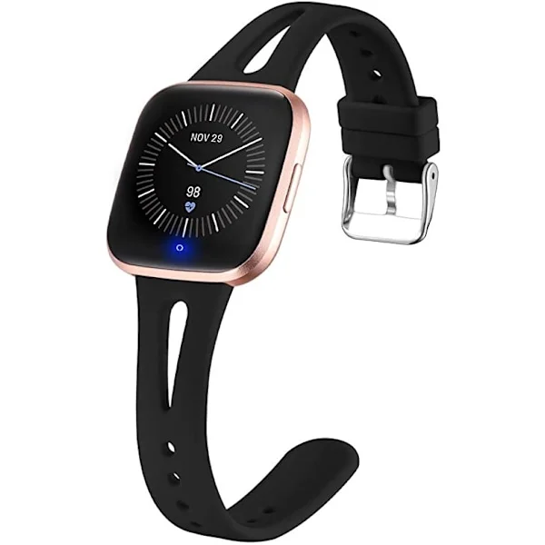 3 Tynne Armbånd for Klokke, Kompatible med Fitbit Versa 2 Band/Fitbit Versa/Fitbit Versa Lite/SE, Silikon Erstatningsarmbånd for Smartklokke svart