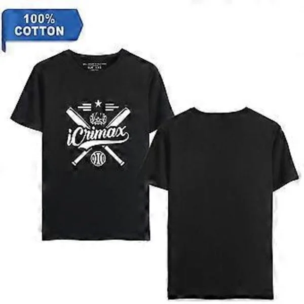 Icrimax Trykket Herre T-skjorte Casual Pustende T-skjorter Morsomme Bomulls Løse T-skjorter Street Oversized T-skjorter Mann (S svart)