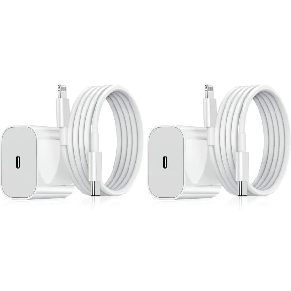 2-pak mobiloplader - Kompatibel med iPhone - Hurtig oplader - Adapter + Kabel 20W Hvid 2-pak 2-pak Kompatibel med iPhone