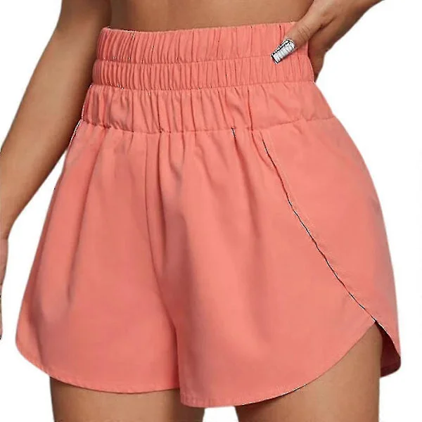 Women's High Waist Elastic Running Shorts, Loose Sports Fitness Hotpants Pink